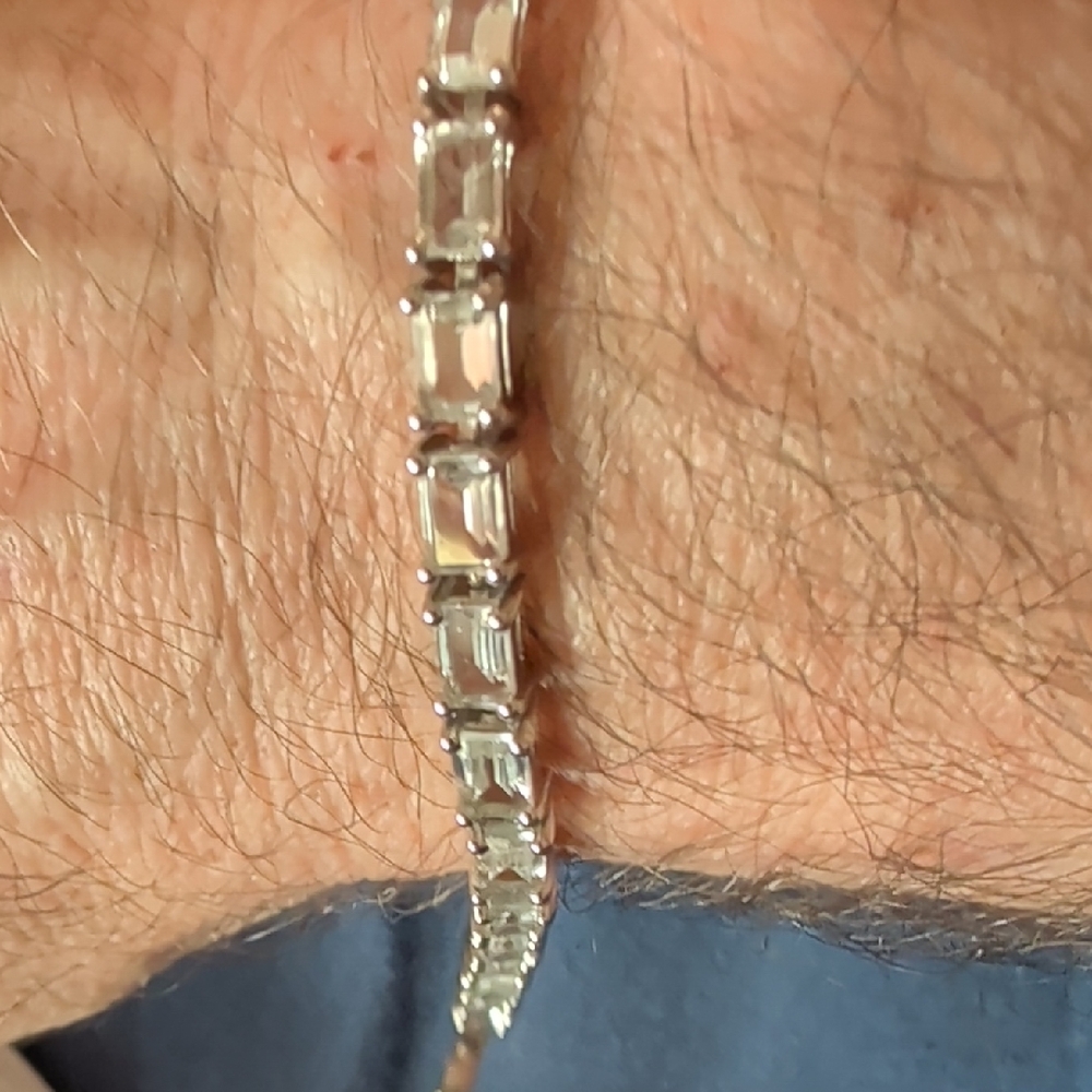 Emerald-Cut Crystal Tennis Bracelet - Silver Tone